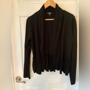 Open Black Cardigan with Bottom Ruffle